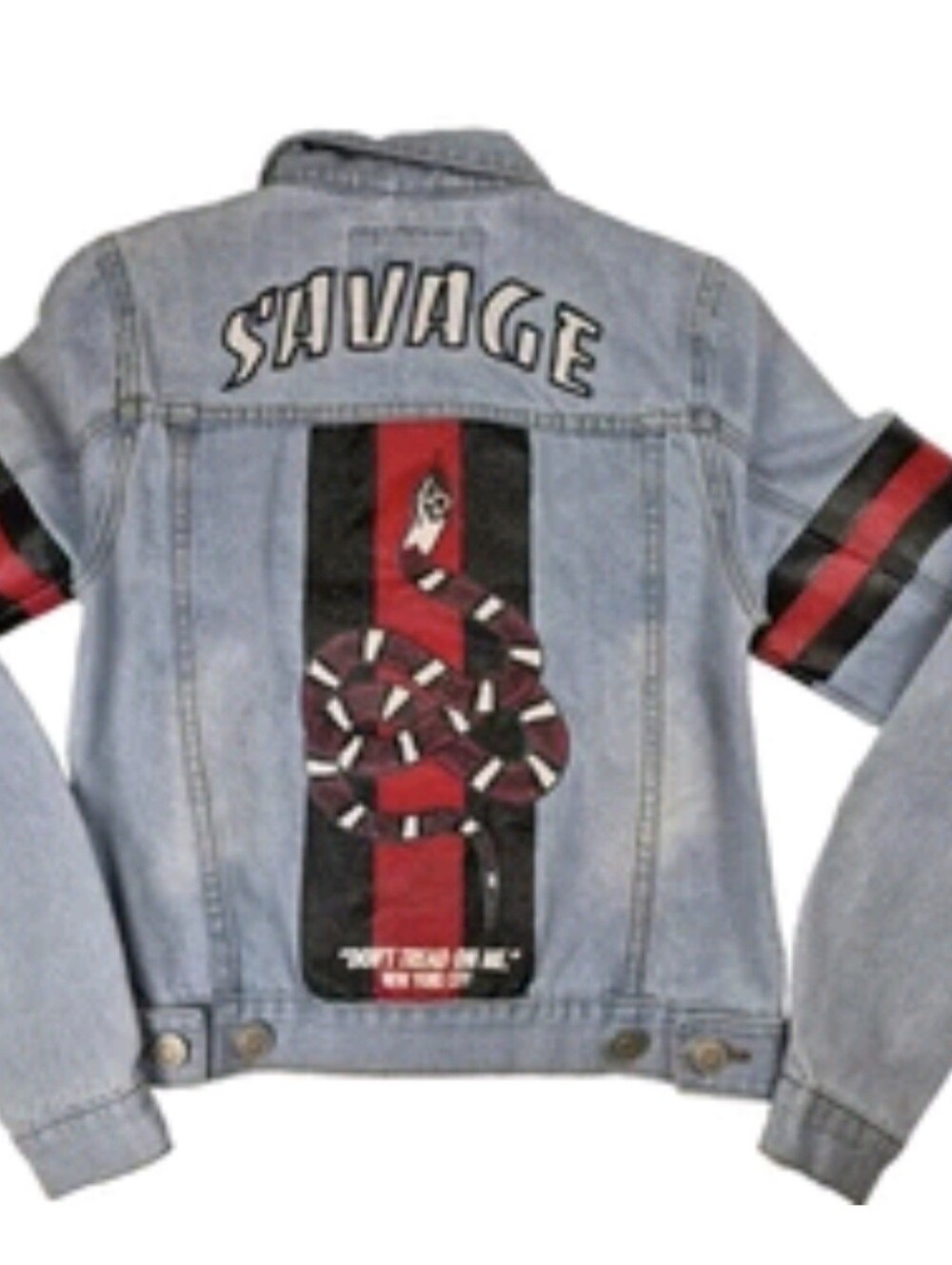 rue21 DON'T TREAD ON ME SAVAGE Womens S Jean Jacket Graffiti Streetwear Y2K Rare